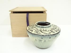 草文灰釉花瓶（保護箱）